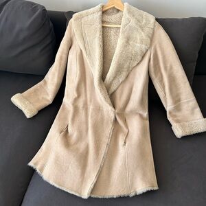 Club Monaco Kamile Shearling Reversible Suede Taupe Coat